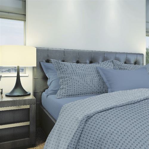 HOMEMANIA Literie Carl - Simple - avec drap housse, drap, taie d'oreiller -Bleu, gris en Coton, 150x280 cm