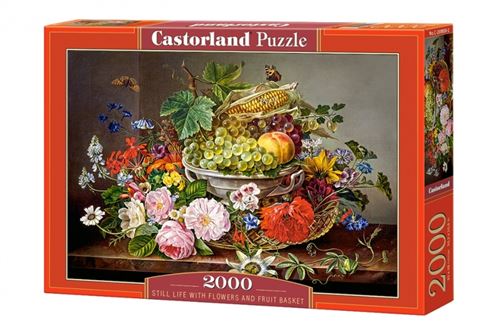 Puzzle 2000 Pièces : Still Life with Flowers and Fruit Basket, Castorland