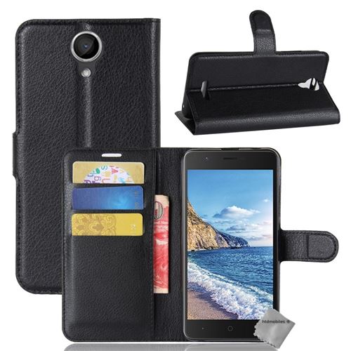 Housse etui coque pochette portefeuille pour Wiko Harry avec verre trempe - NOIR
