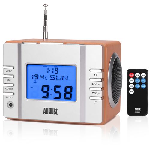 August MB300 - Radio-réveil Lecteur MP3 Radio FM Carte SD / USB / AUX-In - Brun Clair