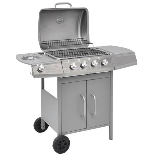 vidaXL Barbecue &agrave; gaz 4 + 1 zone de cuisson Argent&eacute; 