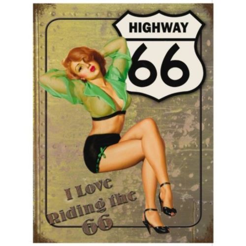 plaque pin up corsage vert et route 66 70x50cm tole deco garage us diner loft