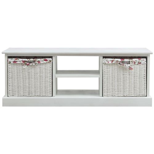 vidaXL Meuble TV avec 2 paniers Blanc Bois