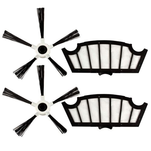 2 filtres moteurs + 2 brosses latérales adaptables mrk04 pour aspirateur robot hoover