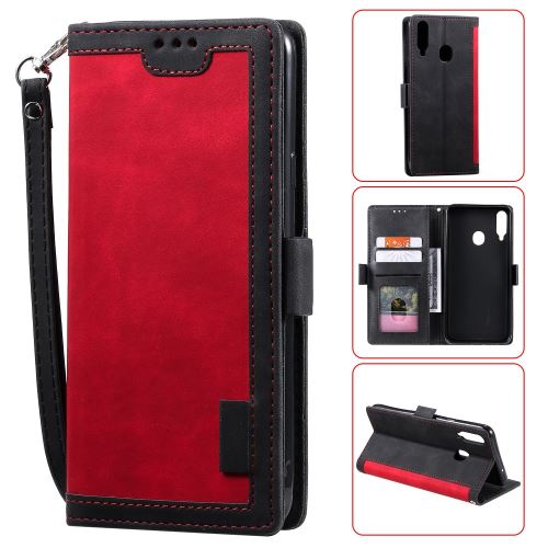 Etui en PU flip style d'épissage vintage avec support rouge pour votre Samsung Galaxy A20s