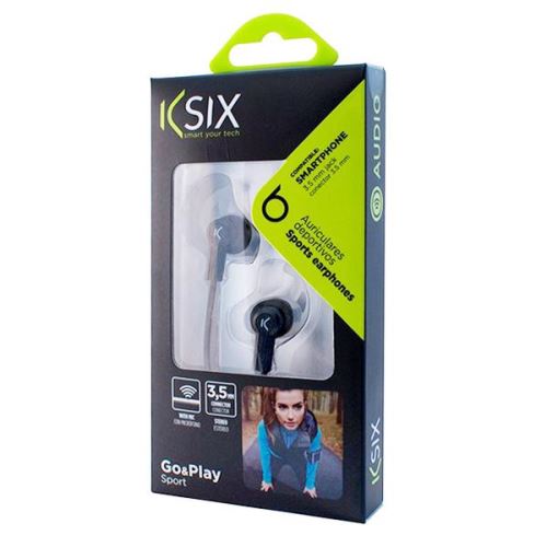 Ksix Mobile Tech Go& Play Sport - Size L - In-ear hoofdtelefoons met micro - inwendig - met bekabeling - 3,5 mm-stekker - zwart