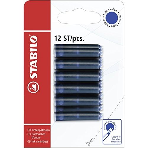 Stabilo 51843?10 cartouches à remplir ? cartouche dencre ? couleur dencre bleu (effaçable) ? pack de 12