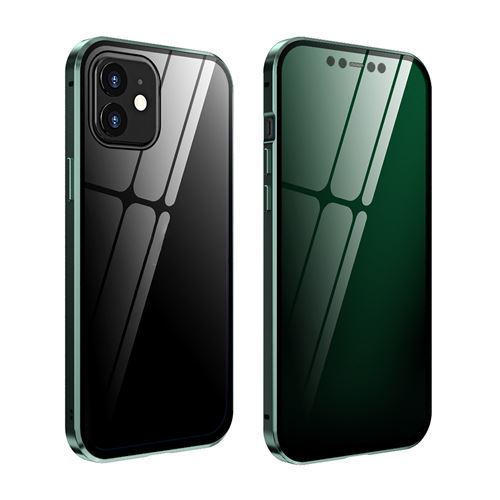 Protection des yeux Couverture de boîtier en verre métallique à adsorption magnétique pour iPhone 12 Pro - Vert foncé