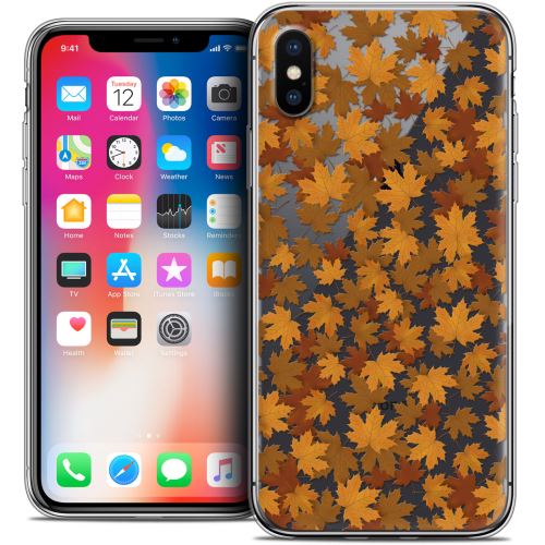 Caseink - Coque Housse Etui Apple iPhone X (10) [Crystal Gel Motif HD Collection Autumn 16 Design Feuilles - Souple - Ultra Fin - Imprimé en France]