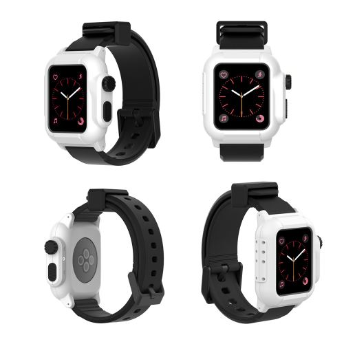 Bracelet en silicone WISETONY remplacement pour Apple Watch Series 2/3 42mm - Blanc&Noir