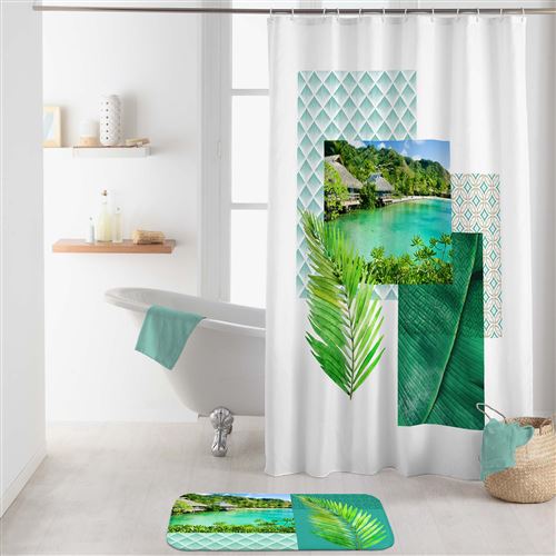 rideau de douche avec crochets 180 x 200 cm polyester imp. copacabana des. place
