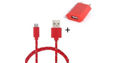 Pack Chargeur pour SAMSUNG Galaxy S7 Edge Smartphone Micro-USB (Cable Tresse 3m Chargeur + Prise Secteur USB) Murale Android Uni (ROUGE)
