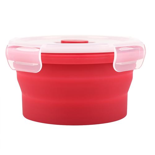 Boîte de Repas Pliable Ronde en Silicone 350 Ml pour Micro-Ondes - Rouge