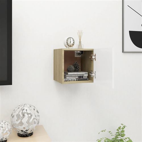 vidaXL Meuble TV mural Blanc et chêne sonoma 30,5x30x30 cm