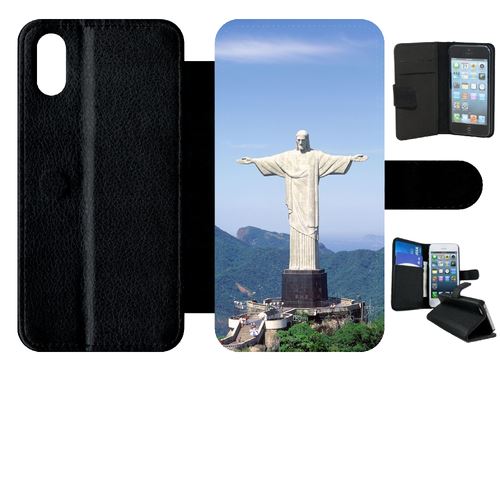Etui My-Kase pour iPhone X - el cristo redentor merveille du monde bresil - Simili-cuir Noir
