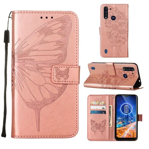 MPFRANCE Housse pour Motorola Moto G8 Power Lite Or Rose [Papillon V3]