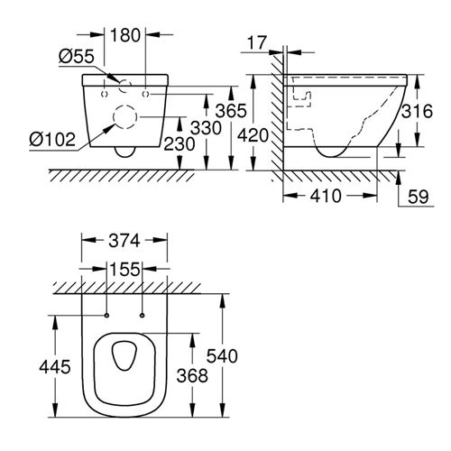 Euro Ceramic Cuvette WC suspendue compact