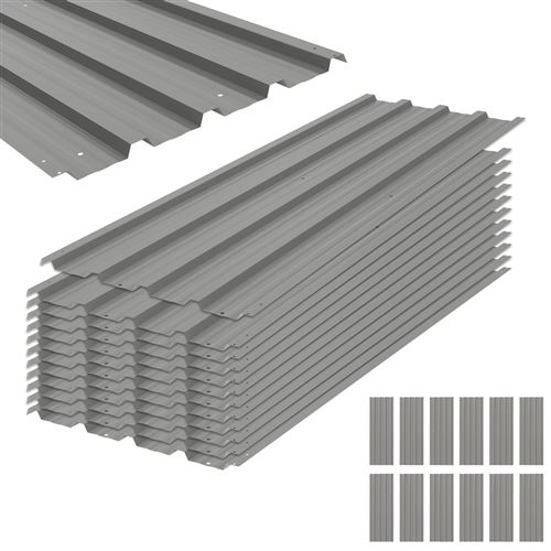 Juego de 12 paneles de acero galvanizado de la marca Outsunny, resistentes a la intemperie, color gris claro, tamaño pequeño. De un panel que mide 129 cm de largo por 45 cm de ancho.