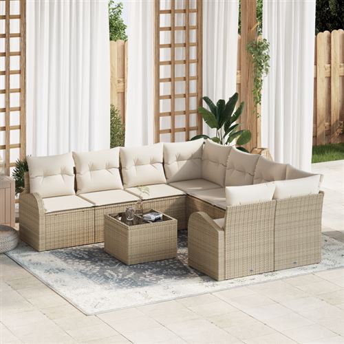 Non Communiqué Beige Ensemble De Canapés De Jardin 9 Pièces Avec Coussins Poly Rattan