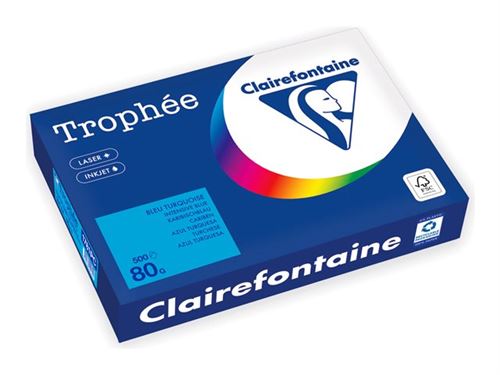 Clairefontaine Trophée - 107 micromètres - bleu intense - A4 (210 x 297 mm) - 80 g/m² - 500 feuille(s) zéro plastique - papier teinté