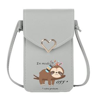 Sacoche tactile Taperso gris a cordon pour telephone avec motif personnalisable paresseux style 