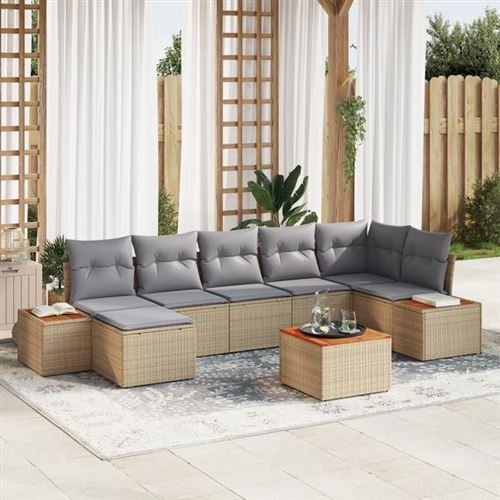 Vidaxl Beige/Gris/Clair Ensemble De Canapé De Jardin 8 Pcs Et - Image 3