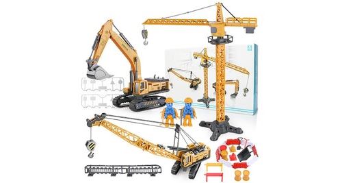 Ensemble de jouets pour véhicule, tracteur d'ingénierie et ensemble de jouets pour excavatrice, grue, excavatrice jaune