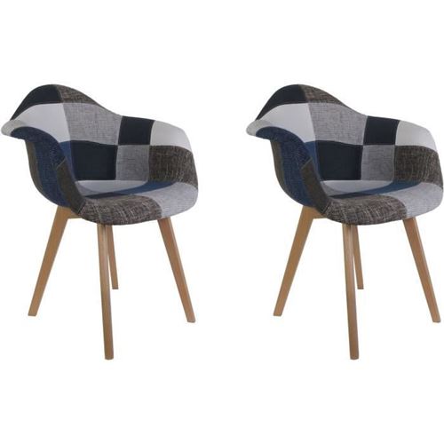 Lot de 2 Fauteuils - Bleu gris - L 59 x 85 x P 64.5 cm - PATCHWORK