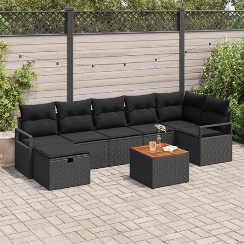 Vidaxl Noir Ensemble De Canapé De Jardin 8 Pc Polyrotin - Image 2