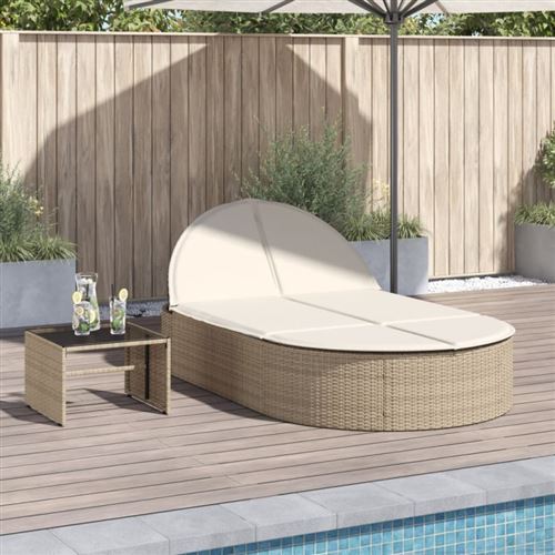 Non Communiqué Beige Chaise Longue Double Avec Coussins Résine Tressée