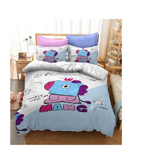 Set de housse de couette BT21 en polyester 140x200cm avec 2 taies d'oreiller 50*75cm #MK18002