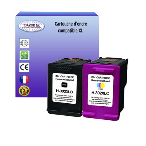 T3AZUR - 1+1 Cartouches d'encre compatibles remplace HP 302 302XL Noir+Couleur pour HP DeskJet 1110, 1112, 2100, 2130