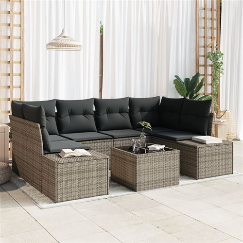 Non Communiqué Gris Ensemble De Sofa De Jardin De 7 Pièces Avec Coussins En Poly Rotin