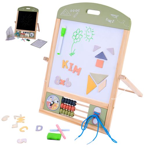 Tableau Magnétique en Bois Noir/Blanc - Tableau à poser - Plusieurs activités incluses - dés 3 ans