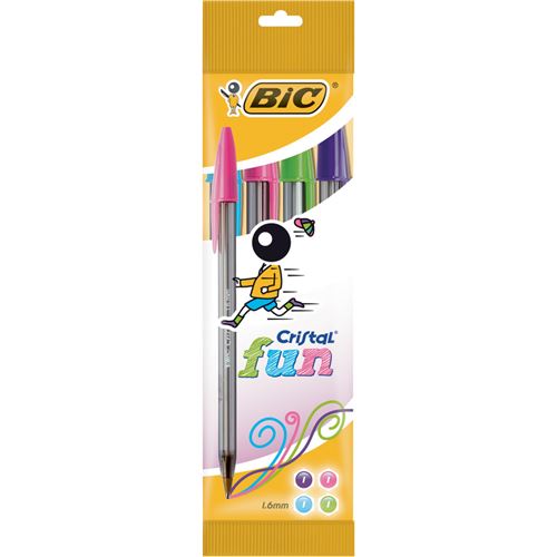 Bic Stylo À Bille Cristal Fun, Sachet De 4