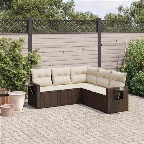 VIDAXL  Salon De Jardin Avec Coussins 5 Pcs Marron R&eacute;sine Tress&eacute;e