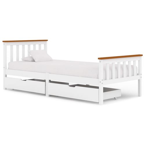 vidaXL Cadre de lit avec 2 tiroirs Blanc Bois de pin massif 90x200 cm