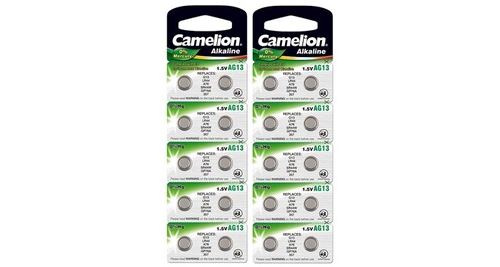 Pack de 20 piles camelion alcaline ag13/lr44/lr1154/357 0% mercury/hg