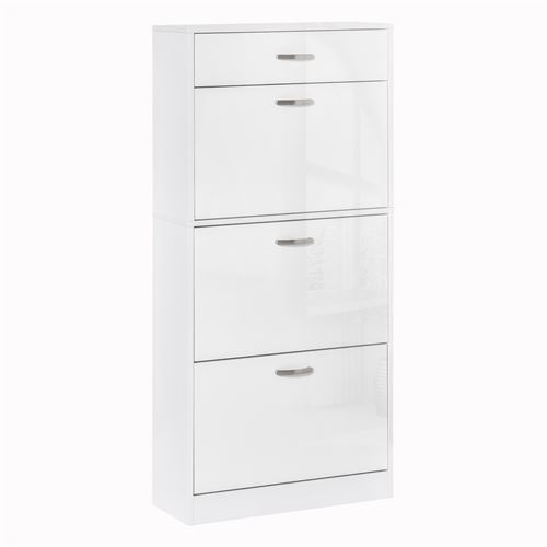 Meuble &agrave; chaussures 3 portes abattantes et tiroir coulissant blanc