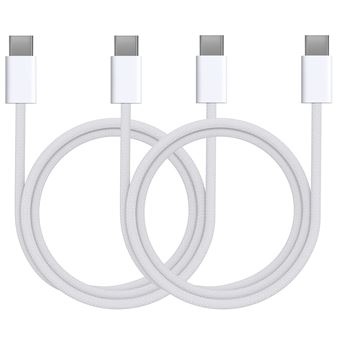 Lot 2 Cables USB-C USB-C pour Airpods 4 / Airpods Pro 2 / Airpods Max (2024) - Câble nylon tressé 2 mètres Phonillico® - 1