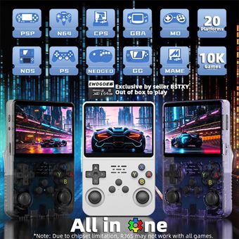 Console R36S Portable Retro - 3.5" Écran IPS, 128 Go, 21 000+ Jeux Préinstallés, Système Linux, Design Bleu Lac Transparent