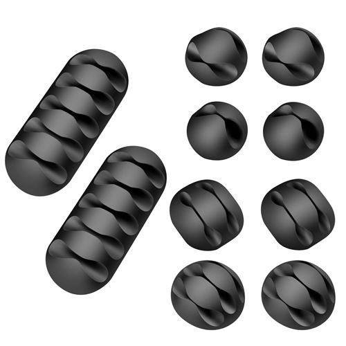 Non Communiqué Noir Pack De 10 Clips De Rangement Pour Câbles Avec Adhésif 3M Swissten