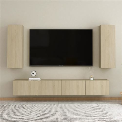 Non Communiqué Brun Ensemble De Meubles Tv 4 Pcs Chêne Sonoma Bois D Ingénierie