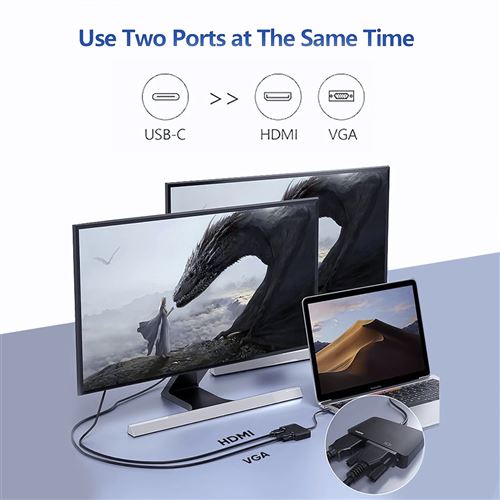 Adaptateur USB-C Vers VGA Melairo - Plug & Play, Compatible MacBook Pro 2016-2018, Galaxy S9, Résolution Jusqu'à 1920x1200 - 10