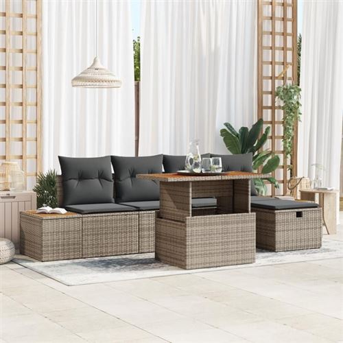 Non Communiqué Gris Ensemble De Canapé De Jardin De 6 Pièces Avec Coussins En Poly Rotin 3361406