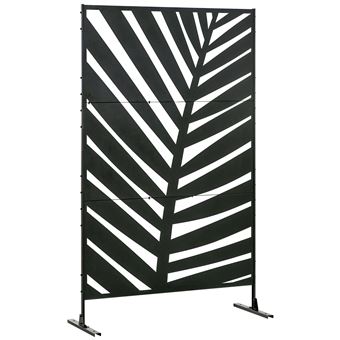 Panneau décoratif extérieur métal - brise vue motif feuilles - visserie  incluse - dim. 122L x 45l x 198H cm - acier thermolaqué noir