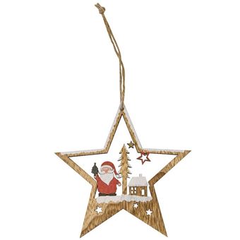 MÉGACRÉA - 4 Étoiles En Bois à Suspendre 8,4x8cm - Décoration Noël Sapin