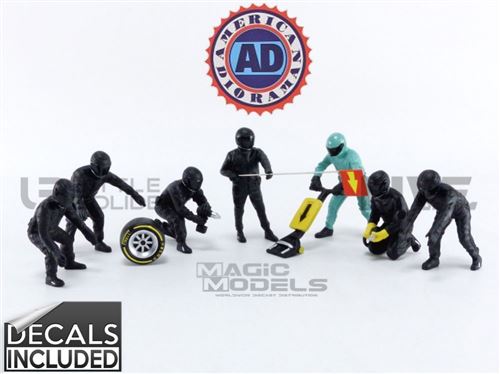 Voiture Miniature de Collection AMERICAN DIORAMA 1-18 - FIGURINES F1 Pit Crew Figures Set 1 Team Silver - Silver - 76551