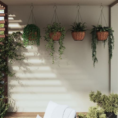 Non Communiqué Noir Jardinières Suspendues 4 Pcs Avec Doublure Coco Ø 30X52 Cm
