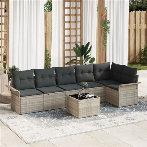 Non Communiqué Gris Ensemble De Canapé De Jardin 7 Pièces Avec Coussins En Rattan Poly